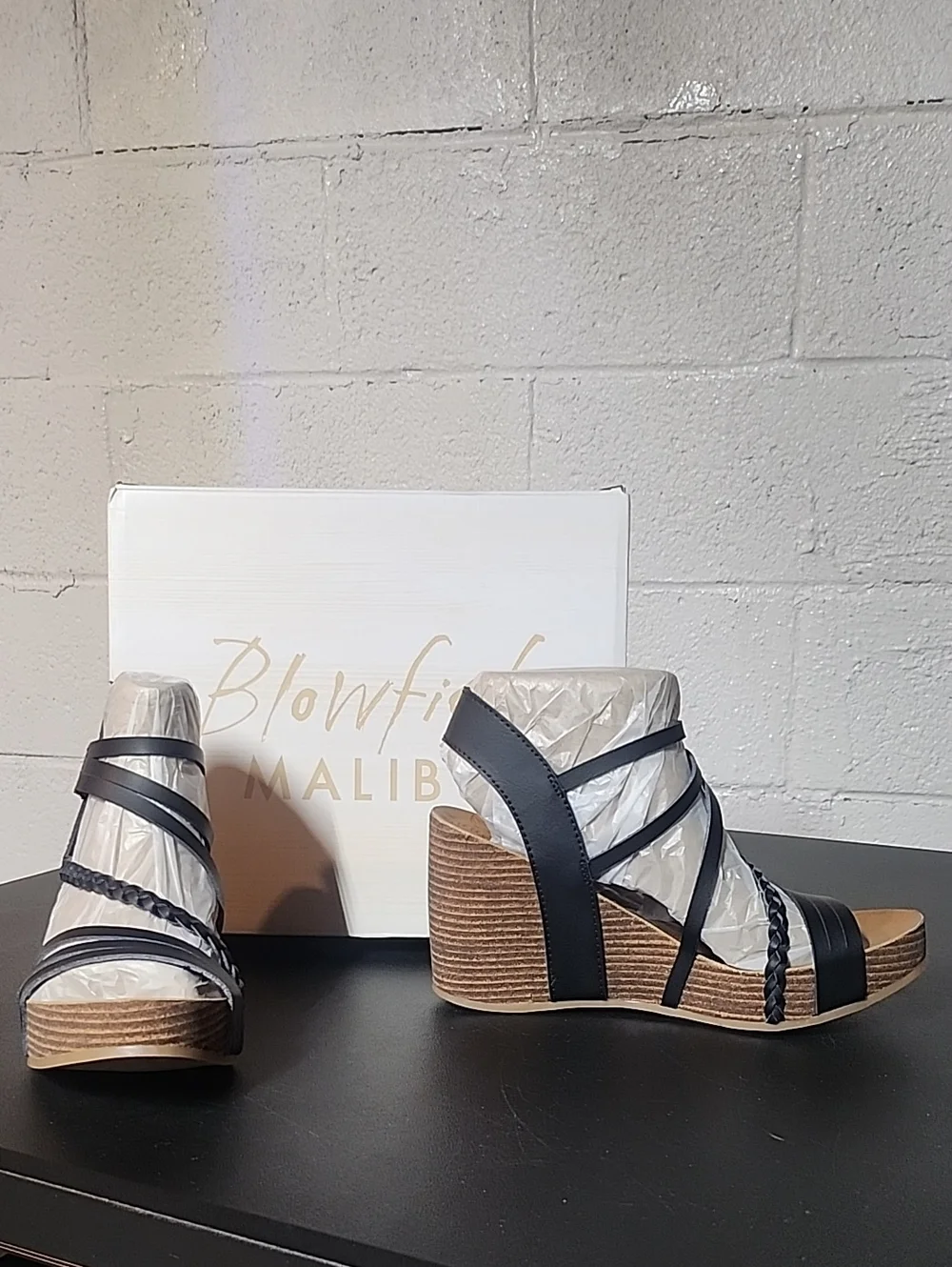 Blowfish Heide Black Multi-Strap Stacked Wedge Sandals